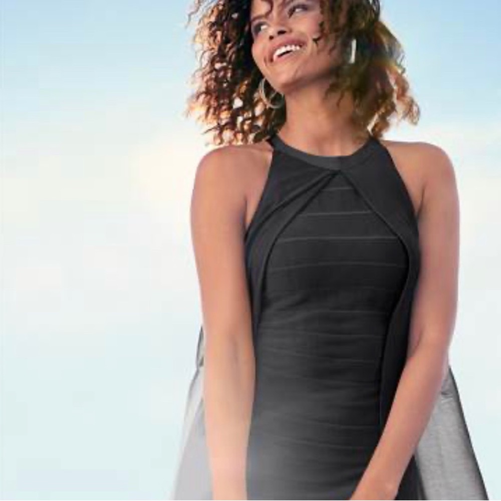 Venus Black Bandage Dress With Sexy Sheer Overlay! Like New! - Picture 3 of 13